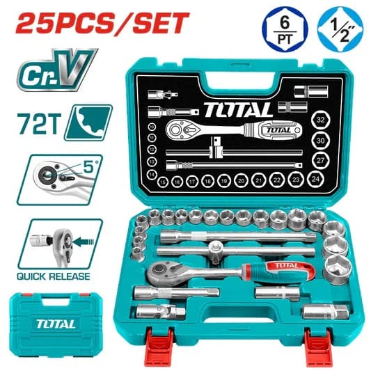 Juego TOTAL THT121251 de 25 dados y accesorios de 1/2 pulgada